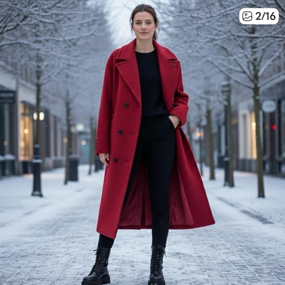 Karl Lagerfeld Red Double-Breasted Coat